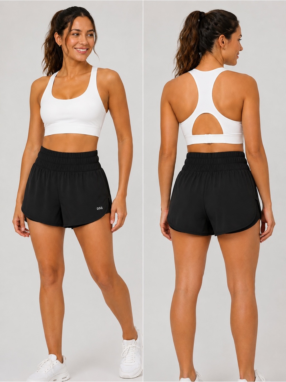DSG Women’s Black High Rise Running Shorts Smocked Waist Athletic Dolphin Hem S